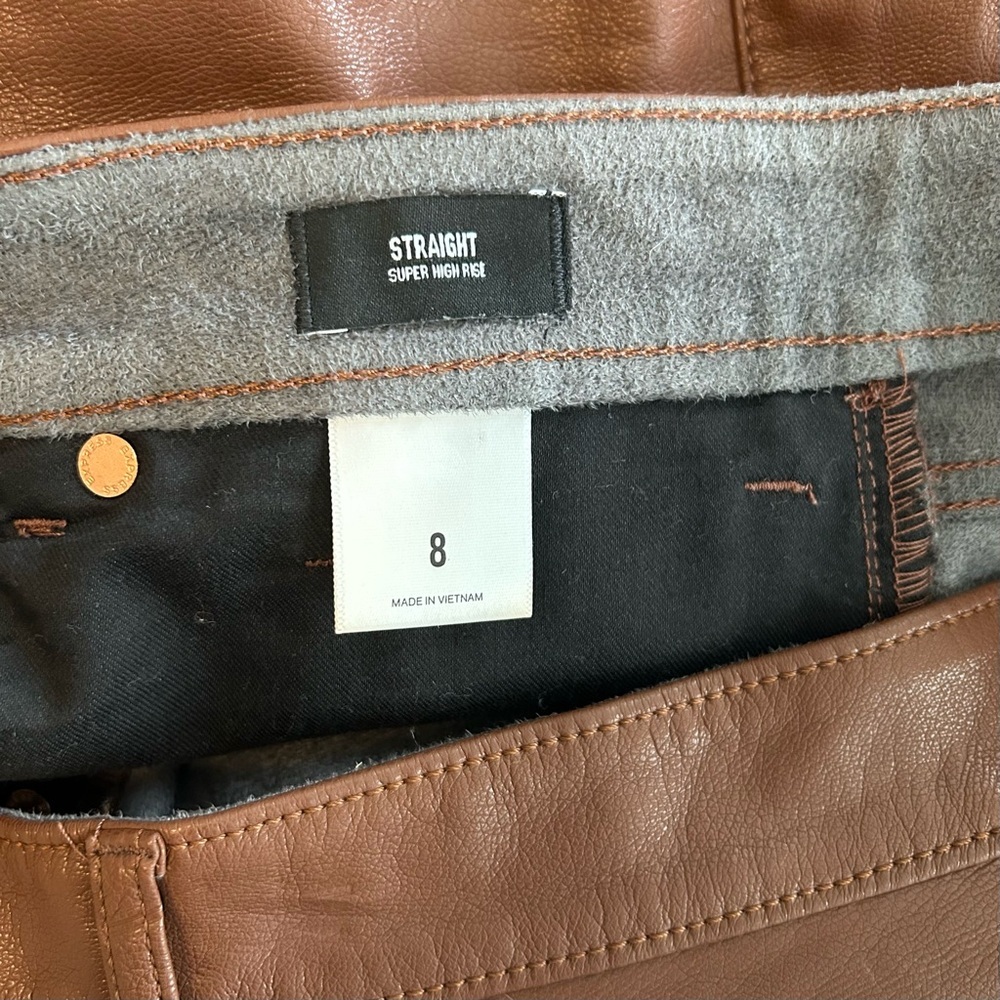 Express Vegan Leather Super High Rise Straight Pants‎ SZ 8 in Brown - Picture 7 of 9